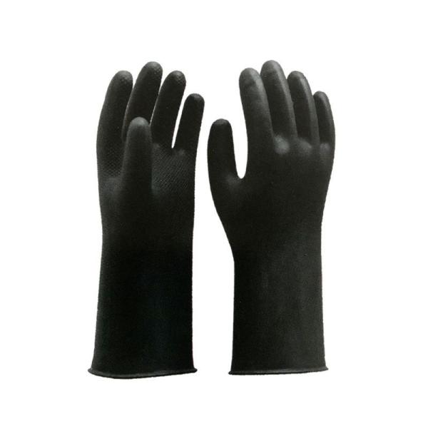 WaterProof Black Industrial Rubber Gloves 32 Cm Unflocked Lining Chemical