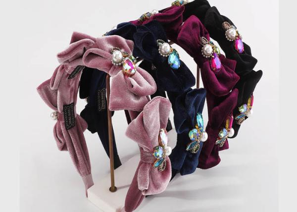 Buy cheap Fashion personality bow flannelette headbands elegant exquisite flash drill headband hair accessories from wholesalers