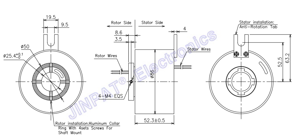JINPAT Hollow Slip Ring 6 Circuit 15A