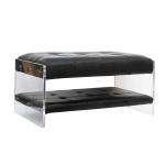 Antique Ottoman Footstool L101cm Black Leather Bench With Acrylic Legs