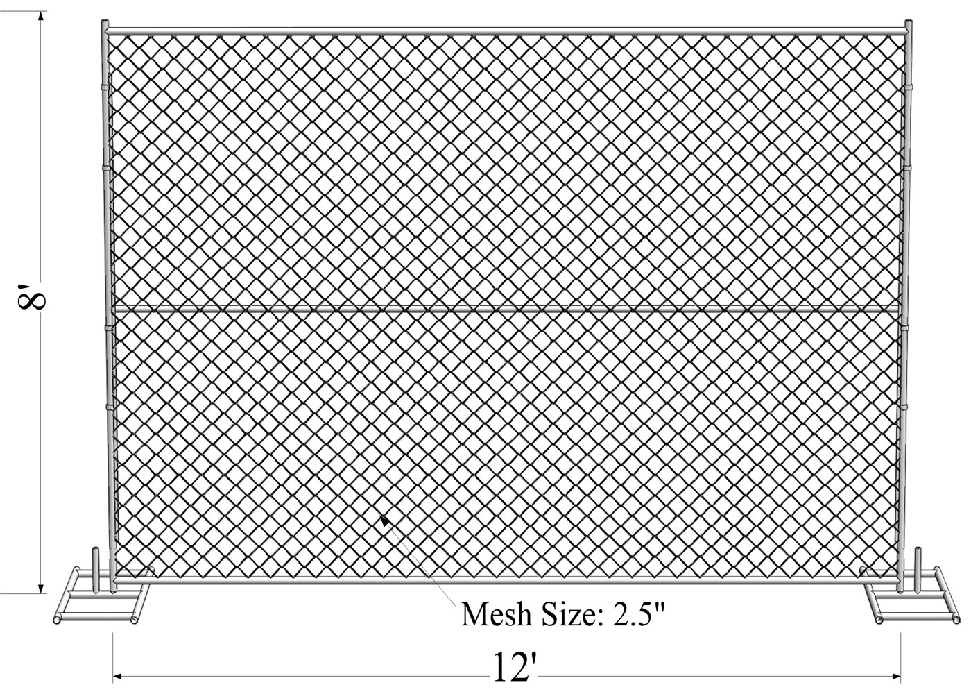 6'x10' temporary chain link fence ,construction panels tubing 1½"(38mm) x 15.5ga/1.70mm wall thick chain mesh2¼"50mm