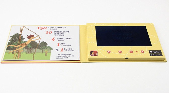 Custom LCD video mailer with LCD video screens that play a custom video content.