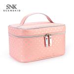 Large Capacity Dot Pattern Double Zipper Waterproof Cosmetic Tote Bag