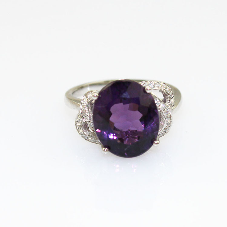 Women Jewelry 925 Silver Ring with 10mmx14mm Oval Purple Cubic Zirocnia(R213)