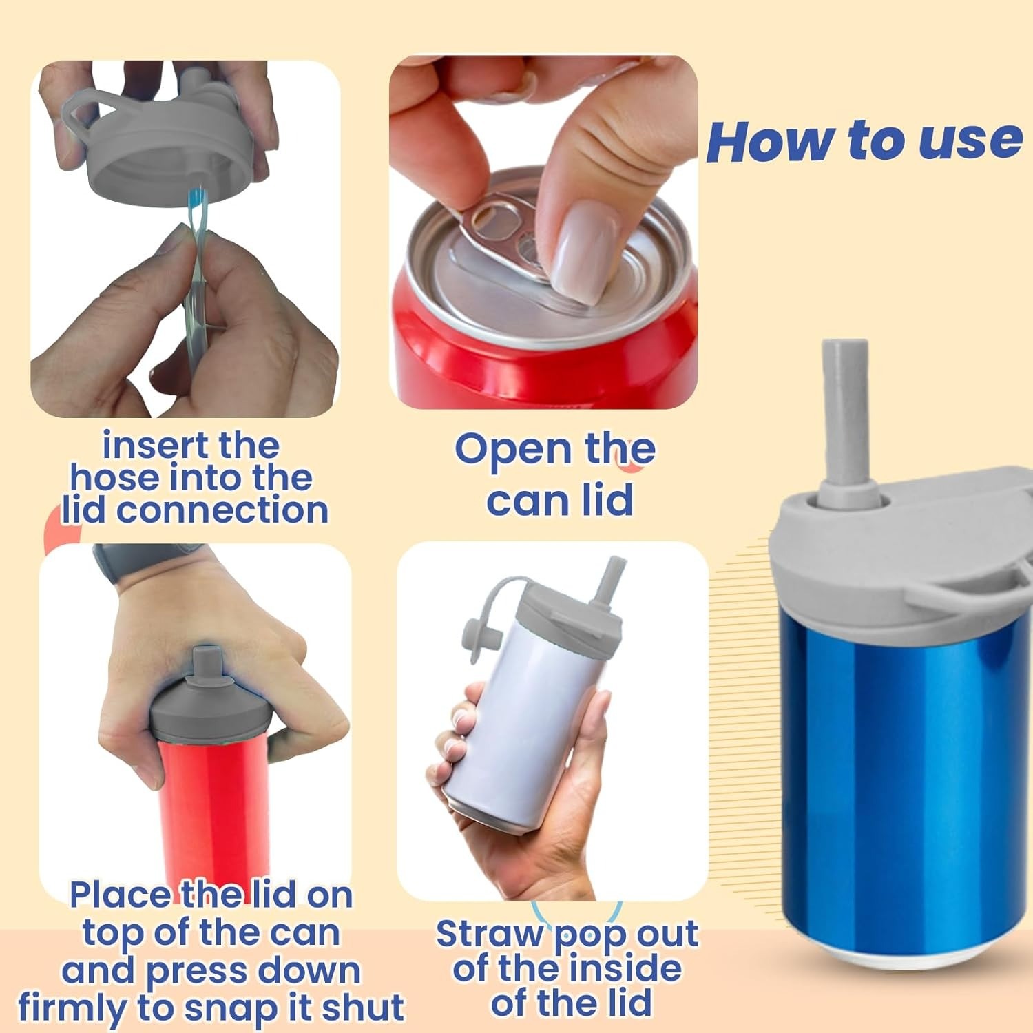 4 Pack Silicone Soda Can Lids With Straw, Soda Can Covers With Silicone Straw BPA-Free Reusable For Fits Standard For Canned Beverage, Beer, Juice