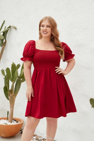 Large Size Women′s Large Size Solid Color Leisure Holiday Dress Travel Square
