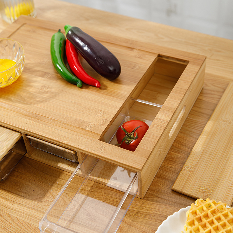 CE Certified Four-Drawer Large Bamboo Kitchen Cutting Board Storage for Food Supplies