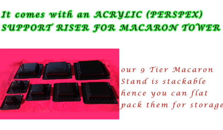 New style Black 9 tiers plastic macaron Square piramide macarons tower patented customizable Macaron packaging with low price