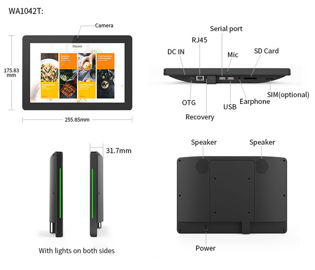 Business NFC IPS POE Android Tablet With LED Light Bar On Sides
