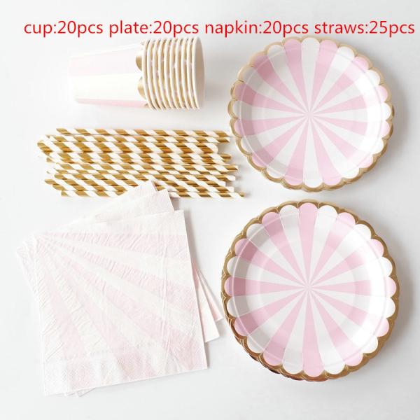 Buy cheap Baby Pink Striped Afternoon Tea 18th 30th 40th Birthday Disposable Party Tableware from wholesalers