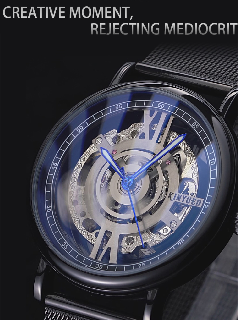 KINYUED J069 stainless steel luxury leather waterproof quartz oem brand hands wristwatches custom logo wrist mens watch