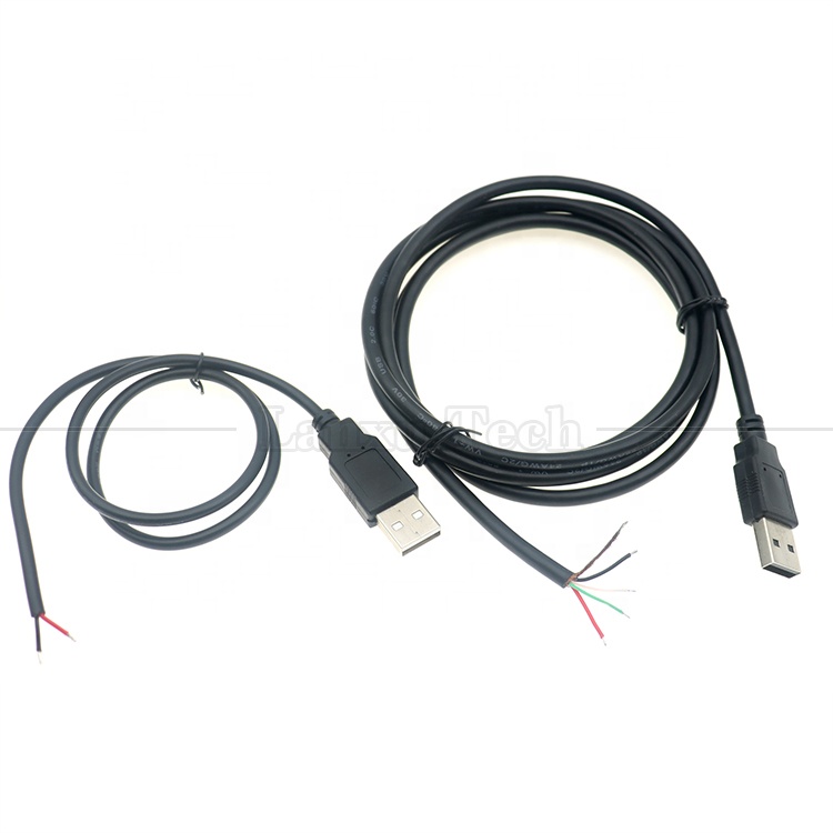 Custom USB 2.0 Type A Male To Stripped Tinned 2 3 4 Wires Open End Pigtail Data Charging Cable