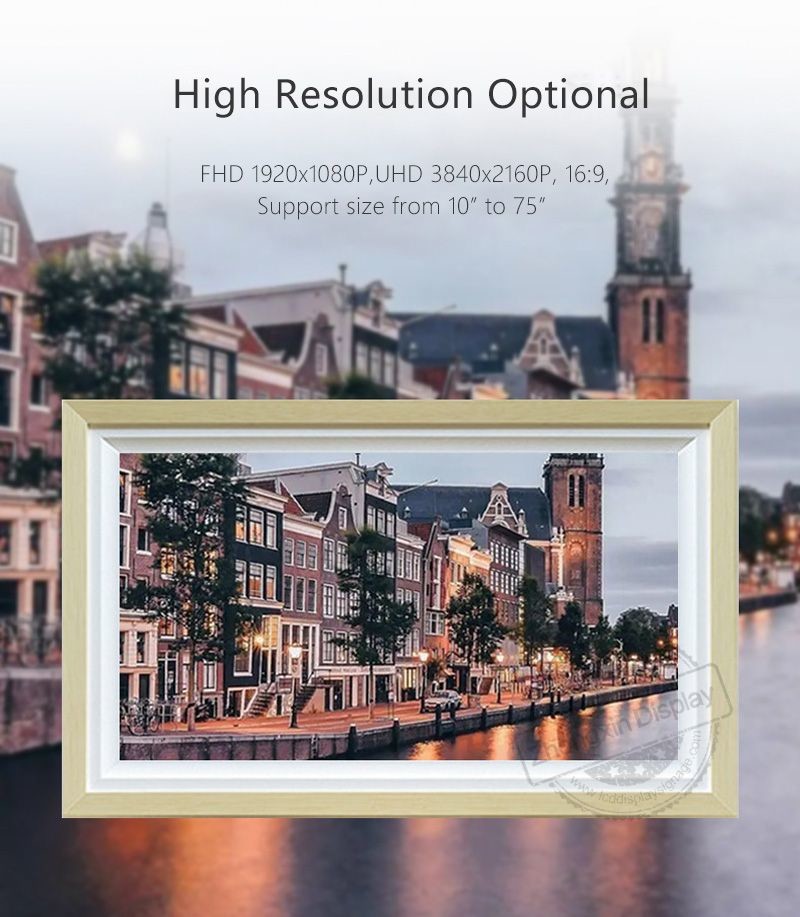 32inch Contrast 1920 X 1080 Pixels LCD Picture Frame Large Burlywood Frame Color HDMI/VGA/USB Connectivity