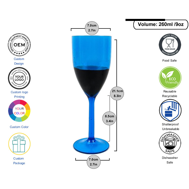 9oz Clear Solid Plastic Champagne Glasses For Parties Customized Color Logo