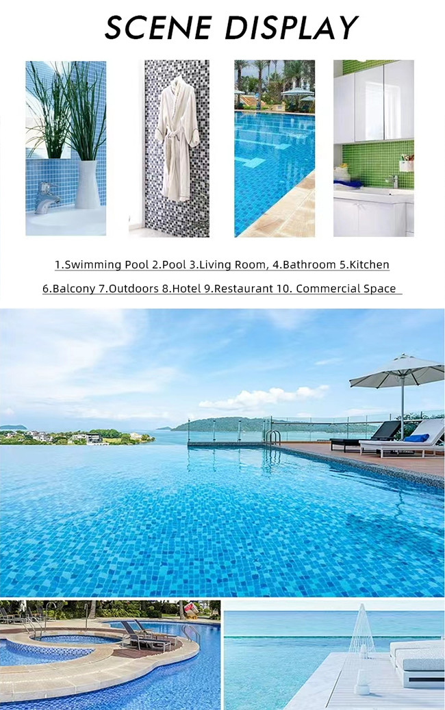 300x300mm Crystal Glass Mosaic Floor Wall Tile For Bathroom Swimming Pool Kitchen Backsplash