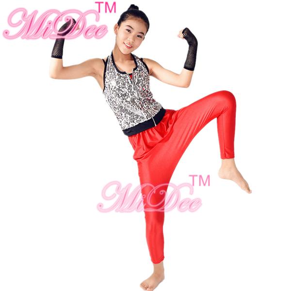 Buy cheap Sporty Hip Hop Dance Apparel Sleeveless Sequin Bodice Red Leotard With Fingerless Gloves from wholesalers