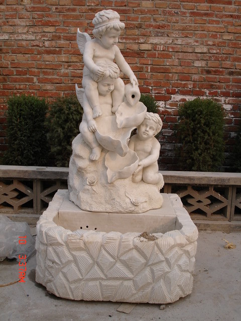 Three Angels White Stone Wall Water Marble Fountain Pool