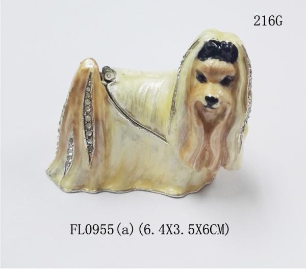 Buy cheap Golden plated Cz crystal pewter alloy Pets dog metal jewelry box from wholesalers