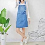 Ripped Knee Length Ladies Dungaree Dress , Women Denim Dress With Pockets