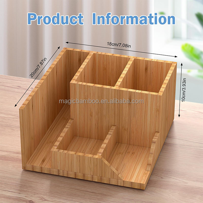 20x18x10cm Bamboo Desk Organizer Carved Pen Holder for Office Supplies Classic Design