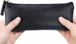 MROCO Pencil Case Pencil Pouch Black Pencil Bag PU Leather Pen Case Small Zipper