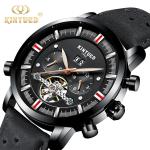 KINYUED J019-4 Private Label Black Case Black Dial Genuine Leather Auto Date