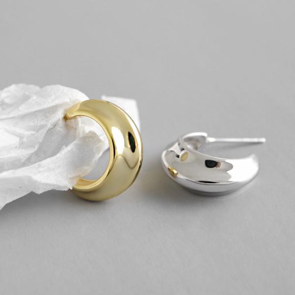 Buy cheap Lanciashow 925 Solid Silver Gold Plated Jewelry Hoop Earrings Simple Concavo Convex Shape from wholesalers