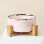 Eco Friendly Marble Ceramic Raised Dog Bowls With Wooden Stand