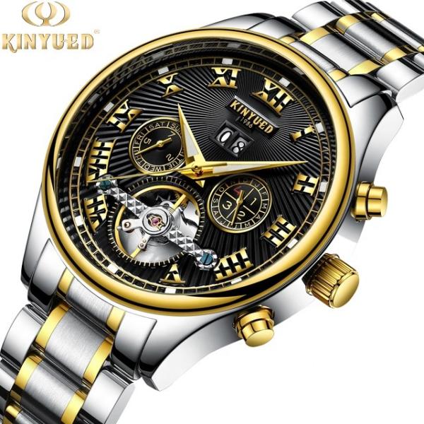 Black dial fashion brand KINYUED watch tourbillon automatic mens watch