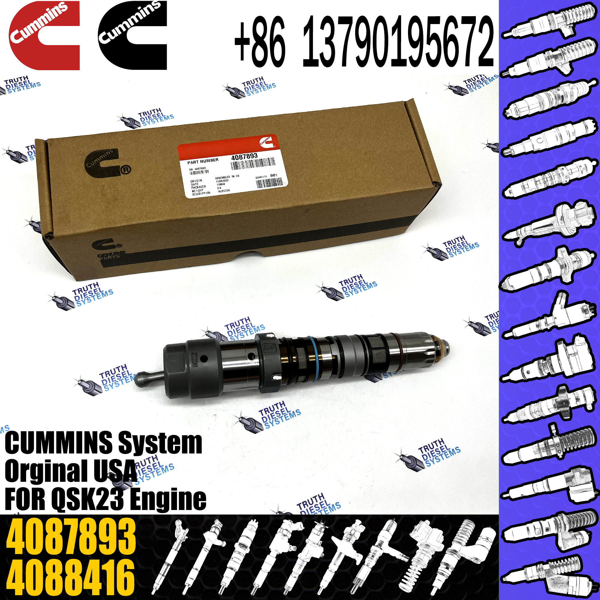 QSK23 fuel injector 4088428 4326781 4088427 4001813 4087893 4326780 4088416 4076533 3677446