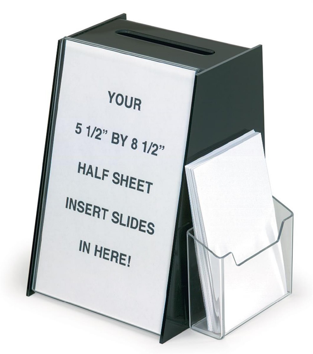 Black Acrylic Ballot Box Suggestion Boxes W 5.5 x 8.5 Sign Holder & Side Pocket