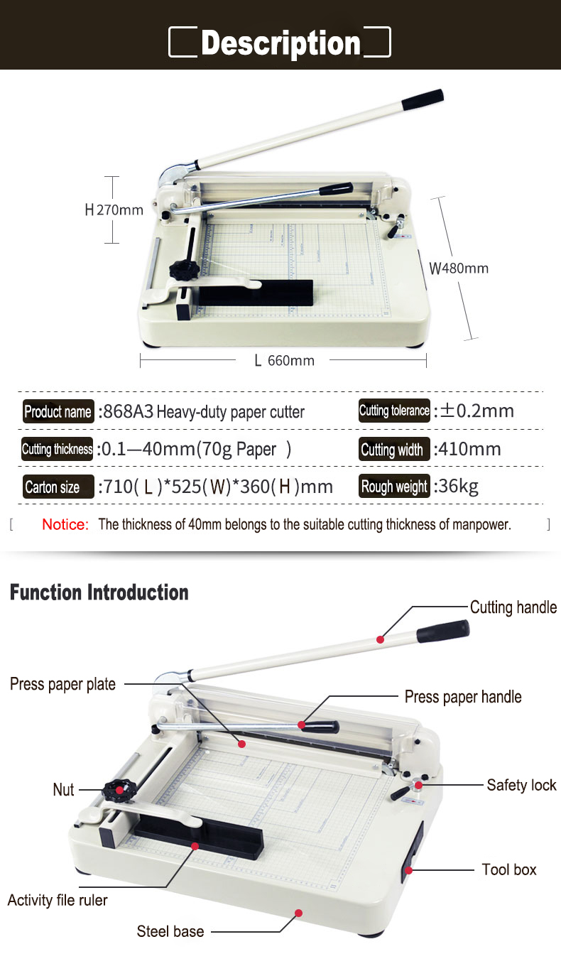 Effortlessly Cut Thick Paper with the 868 A3 Heavy Duty Manual Guillotine Trimmer