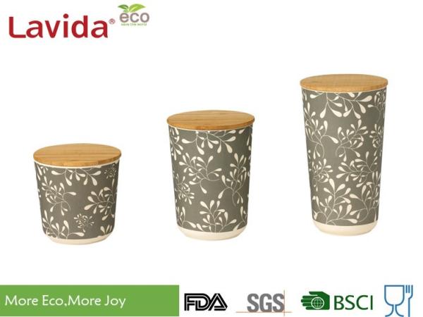Buy cheap Non - Odor Bamboo Fiber Round Coffee Storage Container Classic Vintage Flower Print from wholesalers