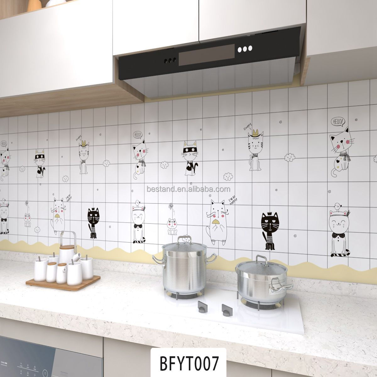 Modern Design Self-Adhesive Aluminum Foil Wallpaper for Kitchen Waterproof and Smoke Proof Wall Beautification