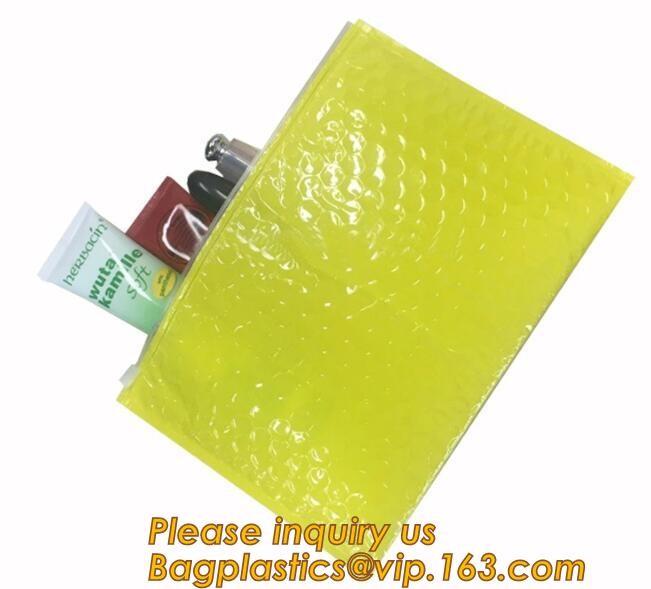 Cosmetic Pink Slider Padded Bag/Holographic k Bag With Bubble,Holographic Metallic Zipper Bubble Bag/Slider Padded