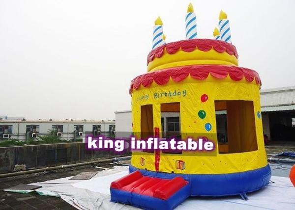 Quality Hand Drawed Happy Birthday Cake Inflatable Bouncy Castle For Family 4m Diameter for sale