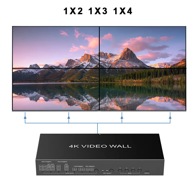 JCVISION 4K Video JCVISION Wall HDMI2.0 Matrix 2 in 4 out with 2X2 Video wall output self-adaptive L/R audio output