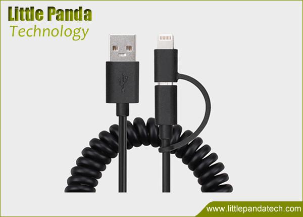 Buy cheap Universal 2in1 Coiled USB Cable Data Cable with 2 Connectors Micro USB Charging Cable for Promotion from wholesalers