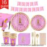 Buy cheap Baby'S Birthday Party Pink Paper Plate Napkin Cup Straw Tablecloth Decorative Birthday Party Supplies from wholesalers