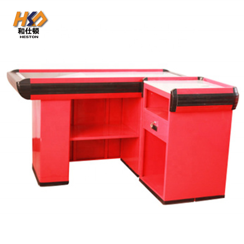 79in 2500mm Supermarket L Shaped Checkout Cash Register Display Counter With Conveyor Belt