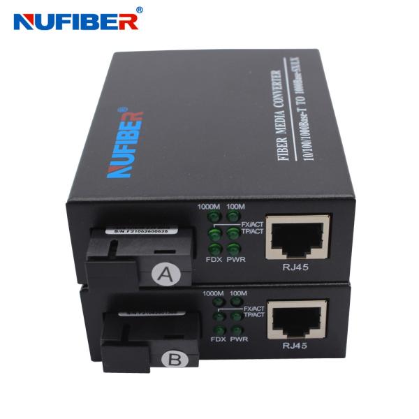 Buy cheap Unamanged Gigabit Fiber Optical Media Converter 10/100/1000Mbps RJ45 to 1000Base SM 1310nm/1550nm 20km SC DC5V1A from wholesalers