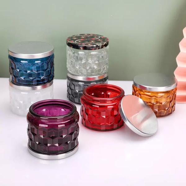 Mosaic Honeycomb Embossed Empty Glass Candle Jars 4OZ 120ML Candle Container For