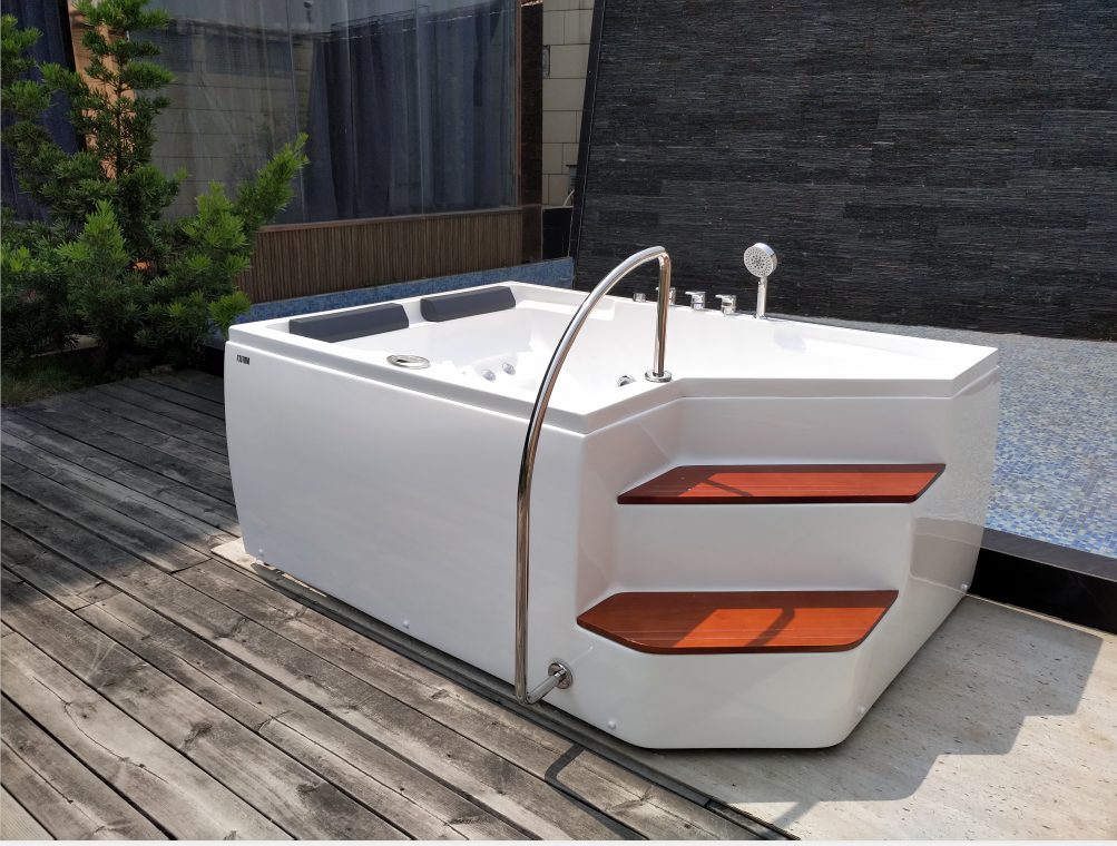 2 Person Freestanding Jetted Bathtub Stand Alone With Step Intex Massage Spa