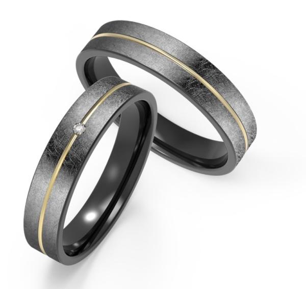 Frosted Black Titanium Ring Jewelry With K Gold Single Ring Set Zircon Couple