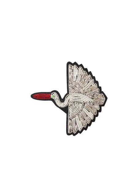 Hand-Embroidered Silk Crane Brooch - Artisan Jewelry | Vibrant Threadwork |