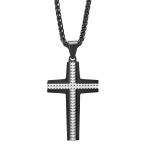 Men's Stainless Steel Cubic Zirconia Micro Pave Cross Pendant Necklace Rose Gold
