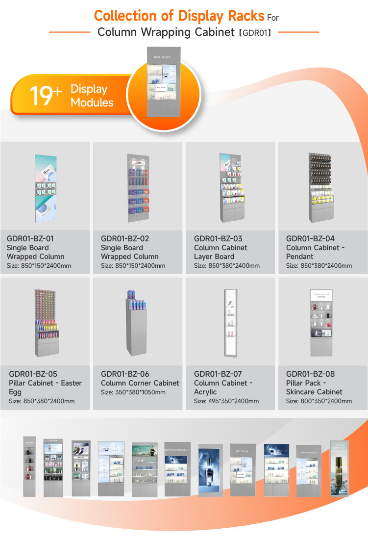 Grey Wooden Cosmetics Cabinet With Light Box, Used For Cosmetics Retail Stores And Chain Stores To Sell Cosmetics, Perfume And Facial Mask