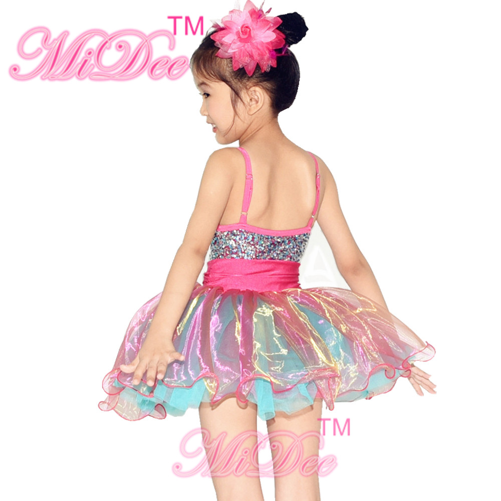 Solo Confetti Dot Tops Kids Dance Clothes 2 Tones Organza Glitter Sequin Dress