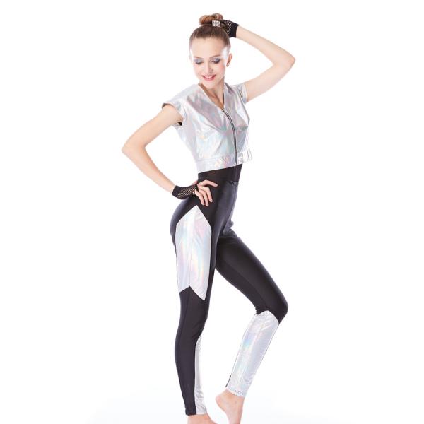 Hip Hop Dance Costumes V Neckline Sparkle Zipper Vest Sports Leotard Competition