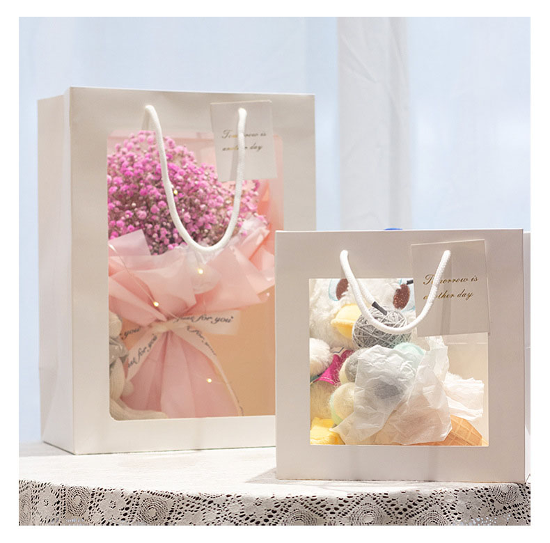Personalized Designer Paper Bags with Clear Window Custom Your Own Logo on Ivory Board